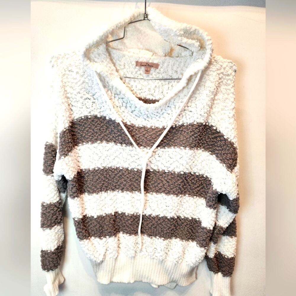 Love Tree White Striped Oversized Hooded Cozy Sweatshirt Size L